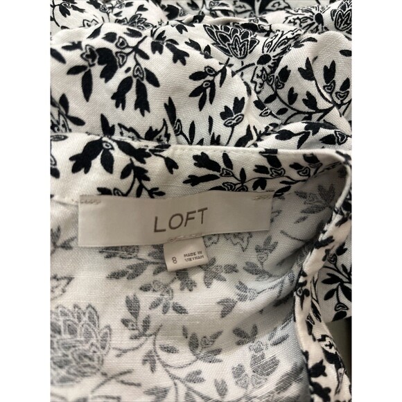 Ann Taylor LOFT linen Blend Floral Ruched Sleeve Shift Dress Boho White Sz 8 - Picture 4 of 4